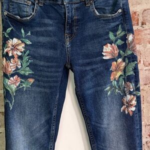Zara Blue Floral Women's Straight Leg Jeans